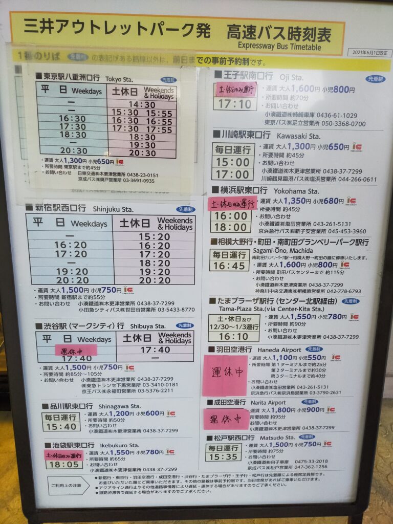 木更津アウトレット高速バス時刻表